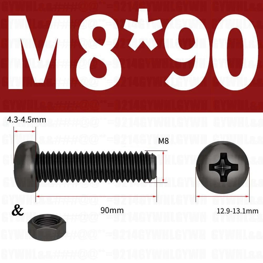 Black Pan Head Phillips Machine Screws + Hex Nuts Set – A2 Stainless Steel, M2 to M10