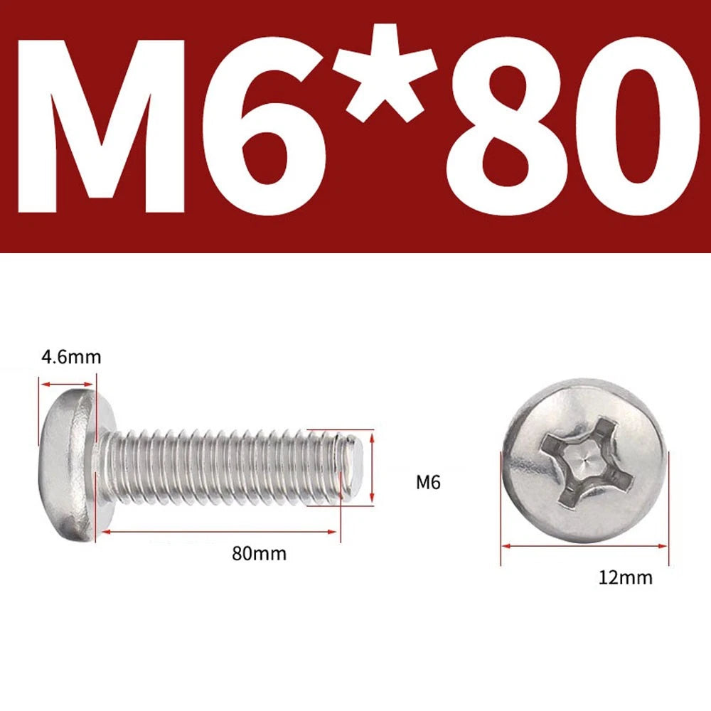 Phillips Pan Head Machine Screws — A4 Marine Grade Stainless Steel, DIN 7985 (M1.6–M10)
