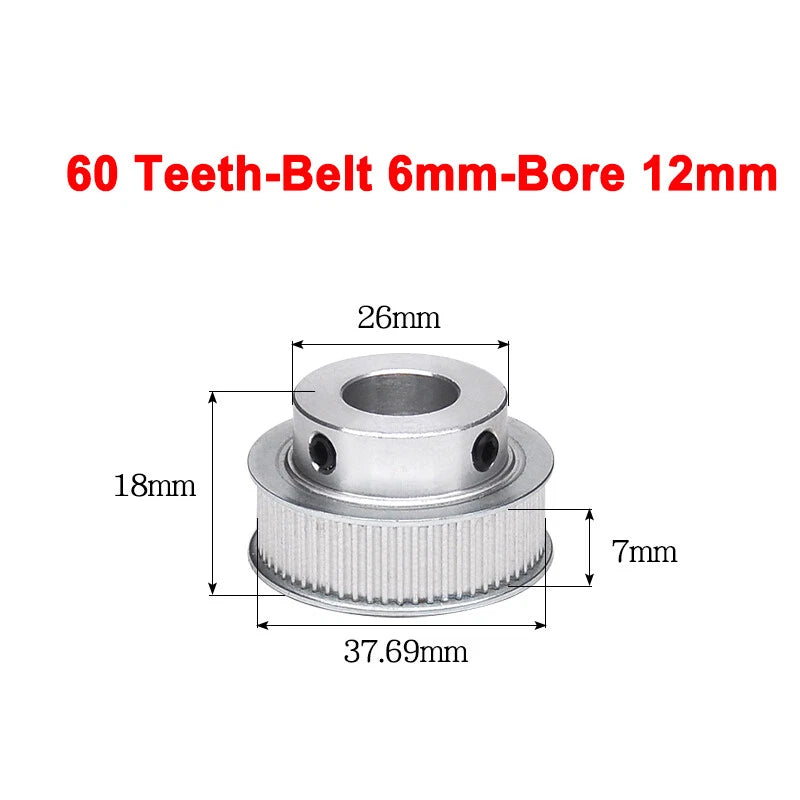 2GT Drive Pulley With Step 16 Tooth - 100 Tooth Bore 4mm - 25mm for 6mm Belt