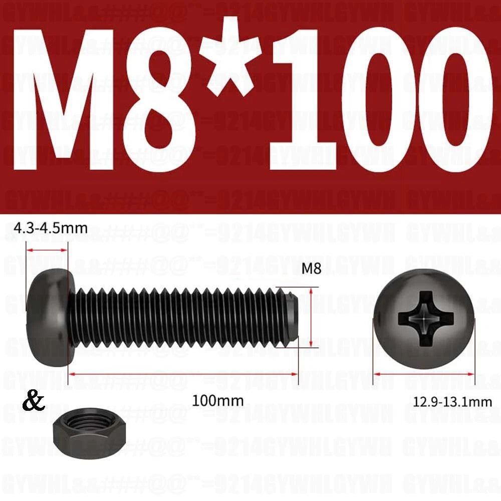 Black Pan Head Phillips Machine Screws + Hex Nuts Set – A2 Stainless Steel, M2 to M10