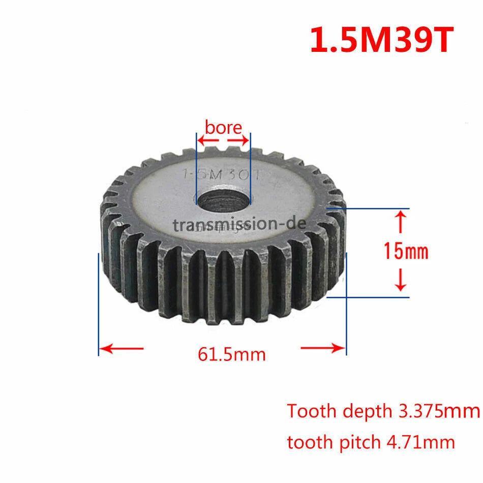 1/1.5 Mod 12T-150T Spur Gear 45# Steel Pinion Gear Thickness 1M-10mm 1.5M-15mm