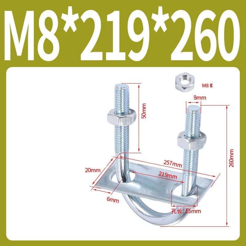 Round U-Bolts Sets Steel 16mm-219mm Inner Width M6 M8 M0 M12 with Nut, Plate