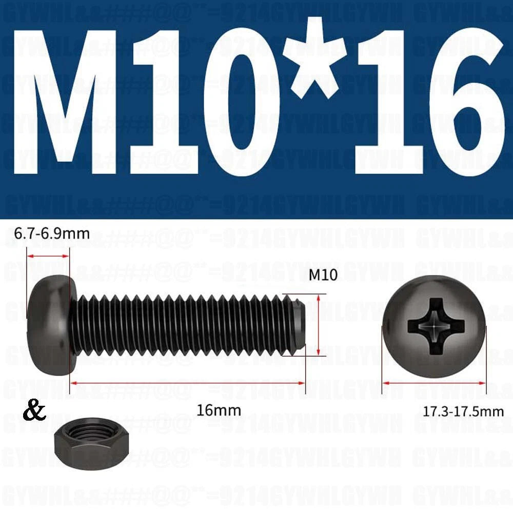 Black Pan Head Phillips Machine Screws + Hex Nuts Set – A2 Stainless Steel, M2 to M10