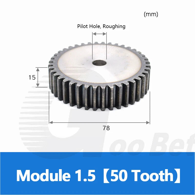 Mod 1 1.5 2 2.5 3 4 5 Spur Gear C45 Steel 12 Tooth - 160 Tooth Motor Pinion Flat