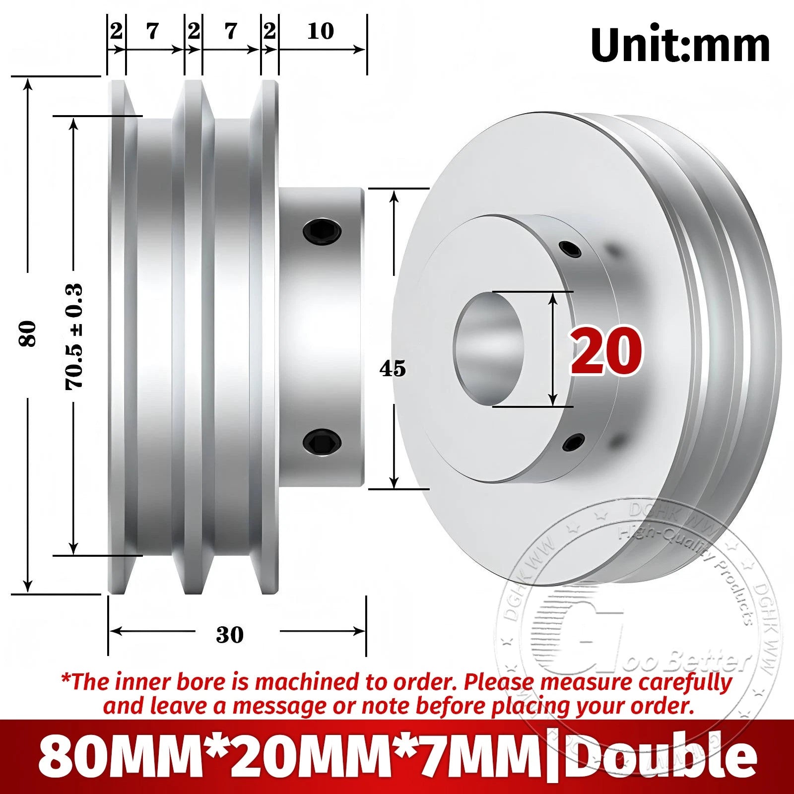 V Grooved Pulley Aluminum Round Belt Pulleys For 7mm Belt Single/Double Grooved