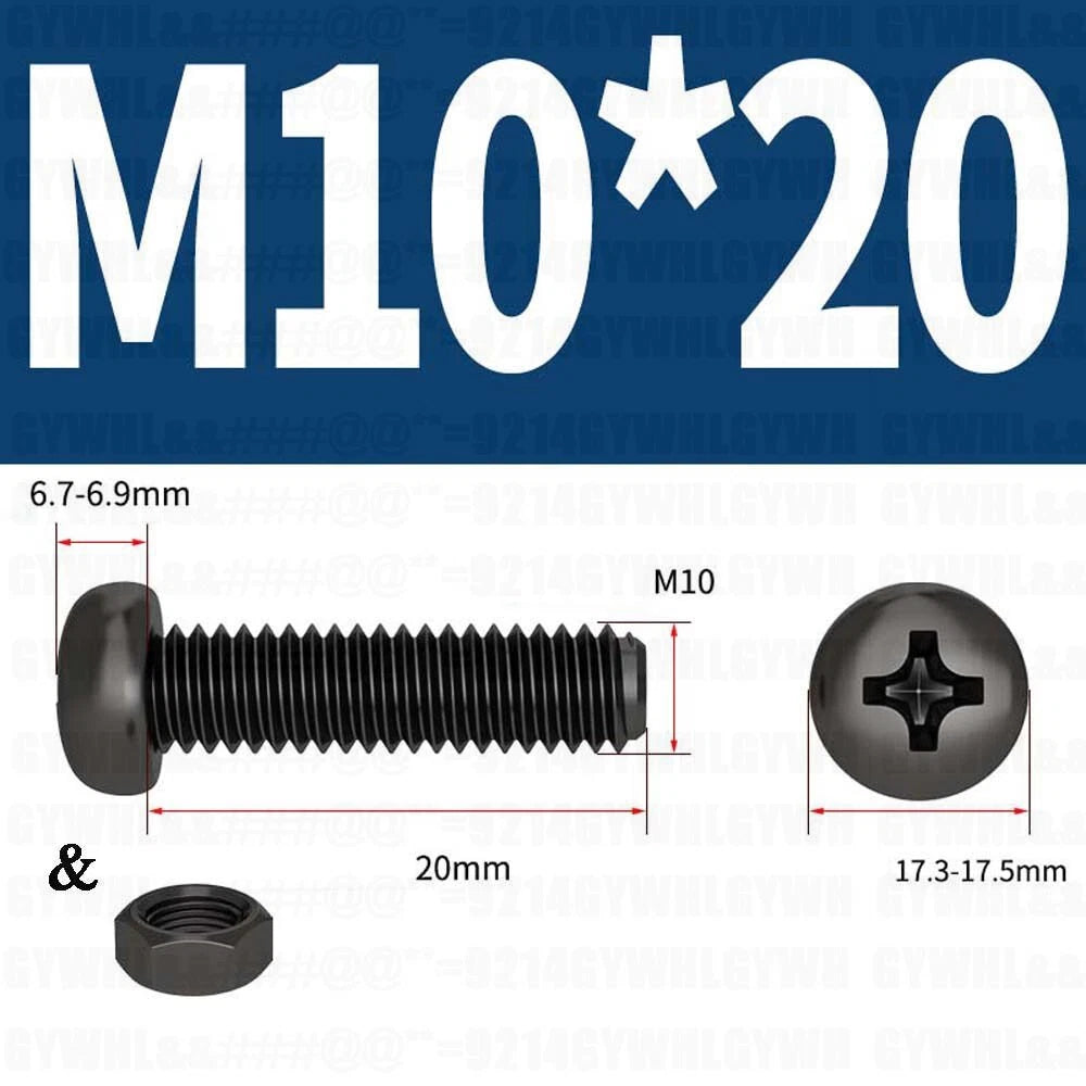 Black Pan Head Phillips Machine Screws + Hex Nuts Set – A2 Stainless Steel, M2 to M10