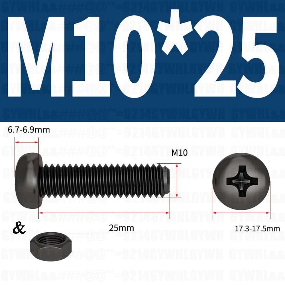 Black Pan Head Phillips Machine Screws + Hex Nuts Set – A2 Stainless Steel, M2 to M10