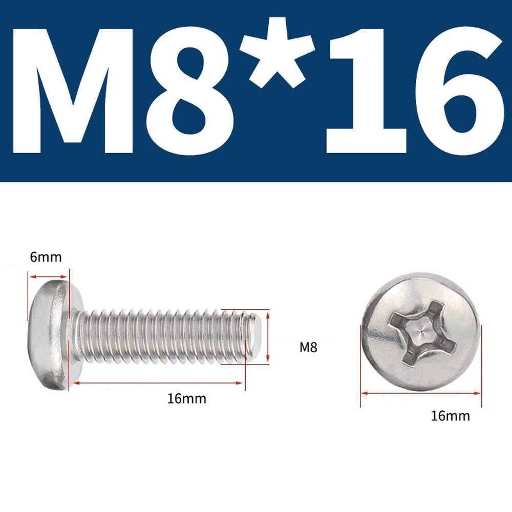 Phillips Pan Head Machine Screws — A4 Marine Grade Stainless Steel, DIN 7985 (M1.6–M10)