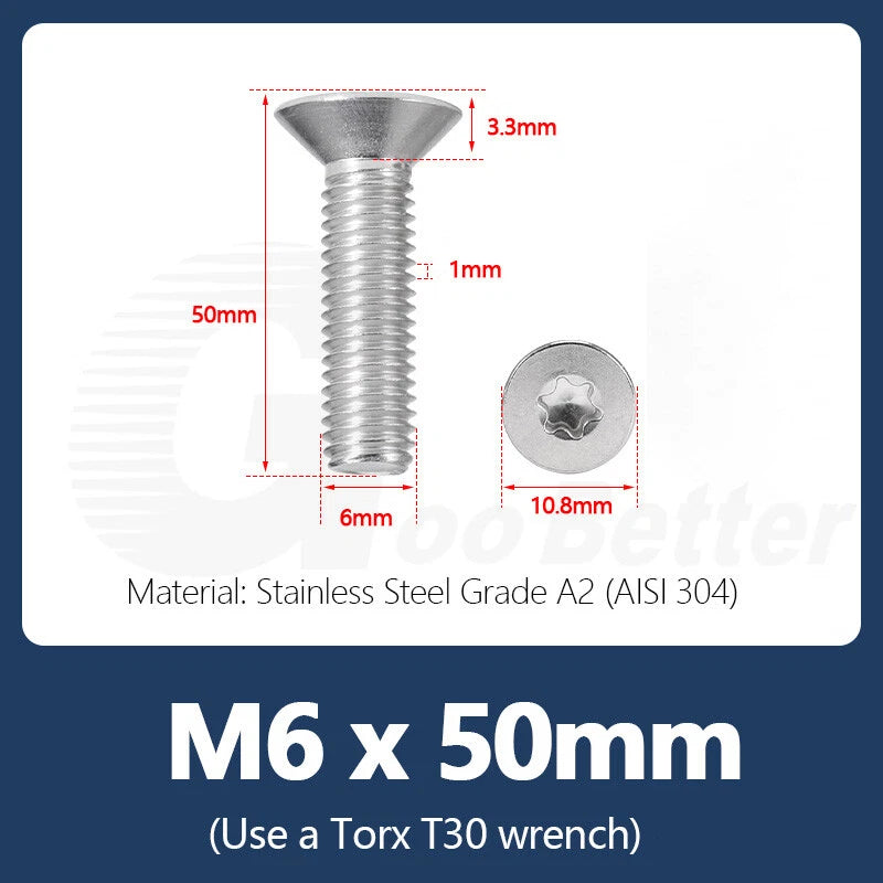 M1.4–M12 Torx Countersunk Machine Screws – A2 Stainless Steel, DIN 965 (3–100mm)