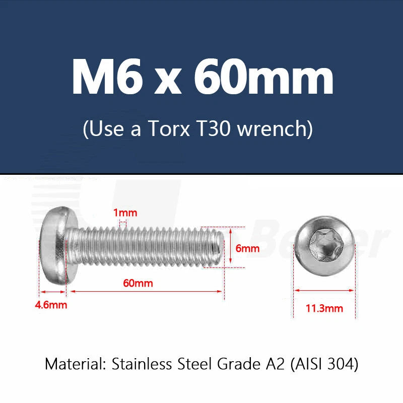 T3–T50 Torx Pan Head Machine Screws – M1.4 to M10, A2 Stainless Steel (3–100mm)