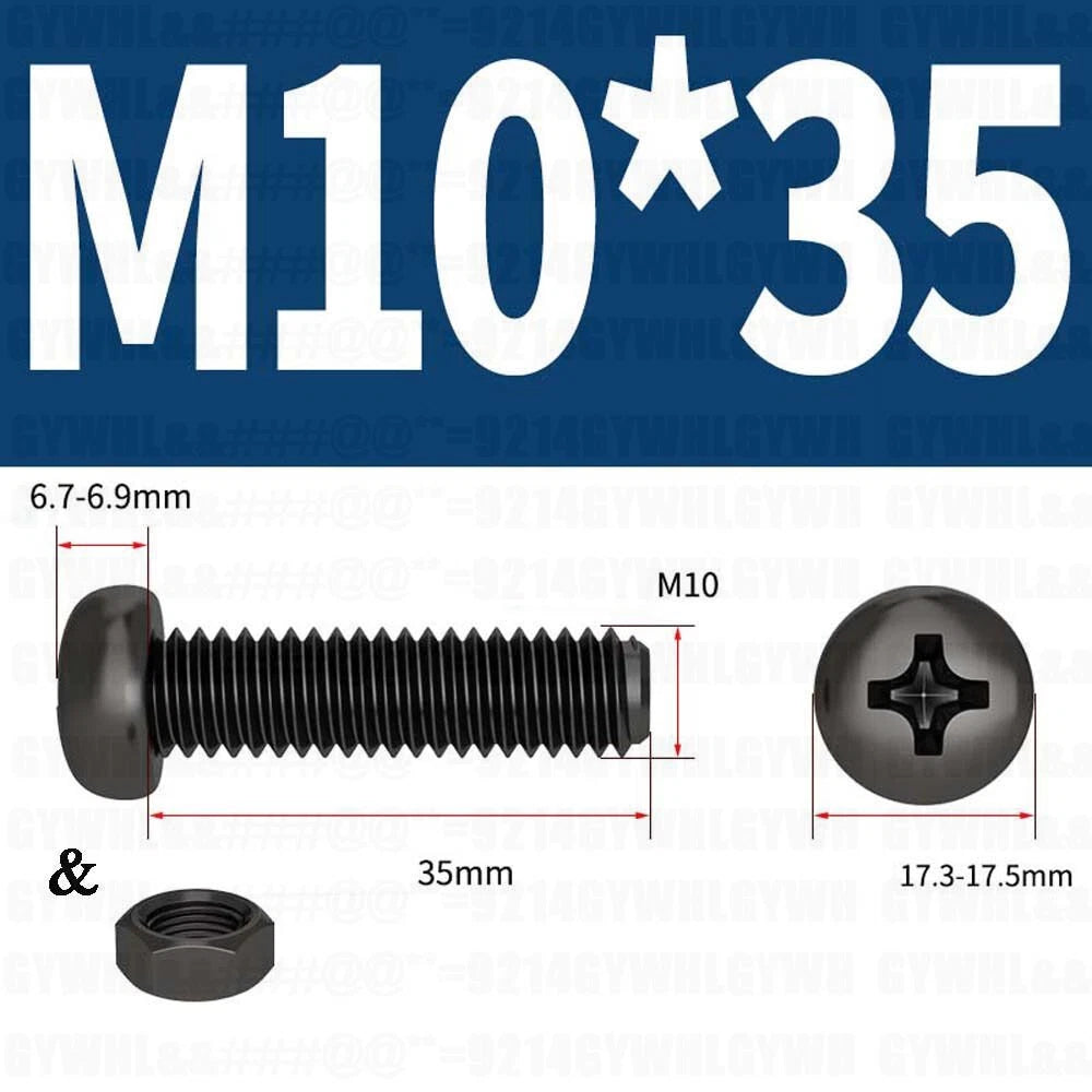 Black Pan Head Phillips Machine Screws + Hex Nuts Set – A2 Stainless Steel, M2 to M10