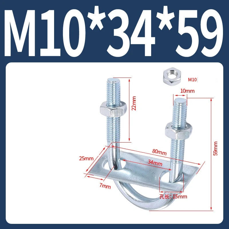 Round U-Bolts Sets Steel 16mm-219mm Inner Width M6 M8 M0 M12 with Nut, Plate