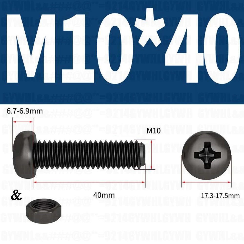 Black Pan Head Phillips Machine Screws + Hex Nuts Set – A2 Stainless Steel, M2 to M10
