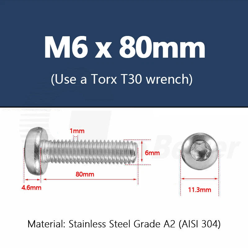 T3–T50 Torx Pan Head Machine Screws – M1.4 to M10, A2 Stainless Steel (3–100mm)
