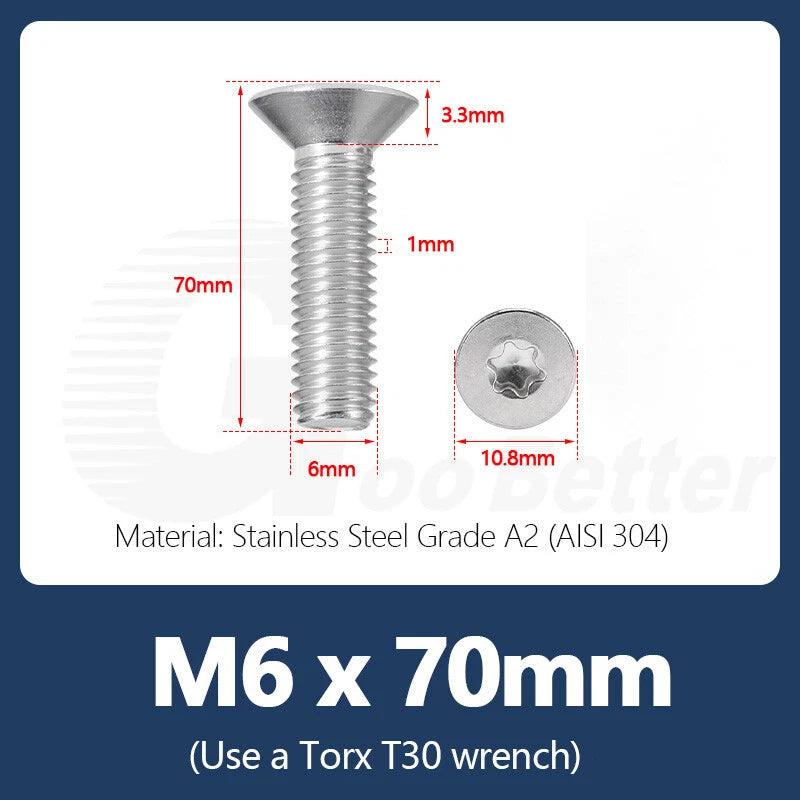 M1.4–M12 Torx Countersunk Machine Screws – A2 Stainless Steel, DIN 965 (3–100mm)