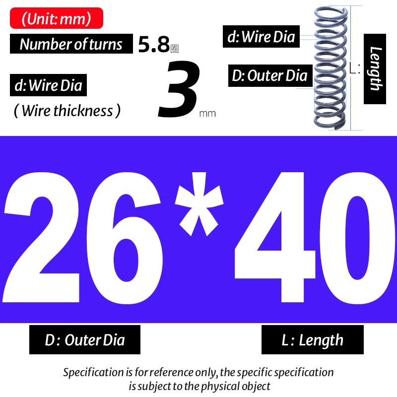 Compression Spring Pressure Big, Wire Dia 3.0mm Diameter 16-40mm Length 20-200mm