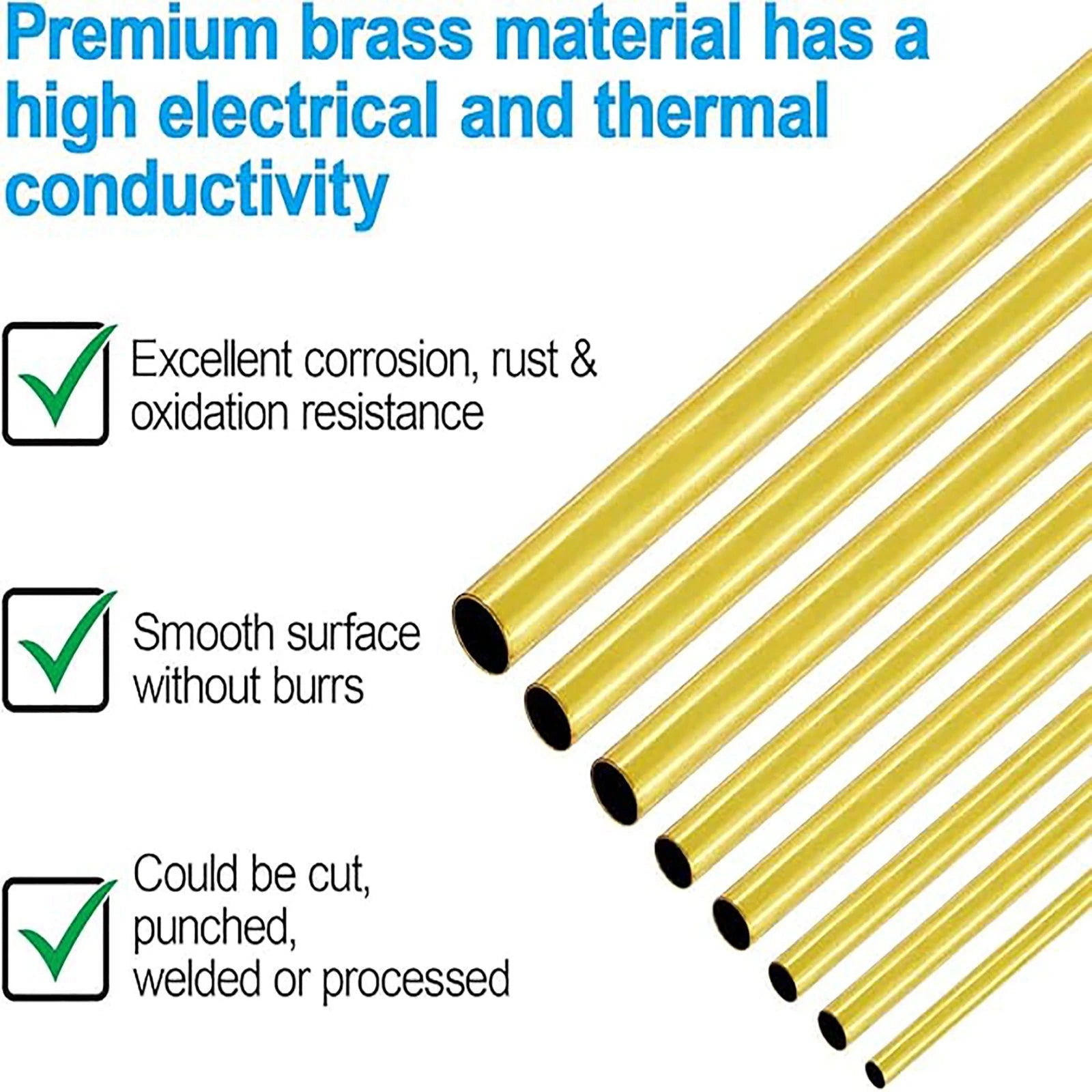 Brass Round Tube Pipe — OD 2mm to 80mm, Wall 0.5mm to 15mm, 200mm Length