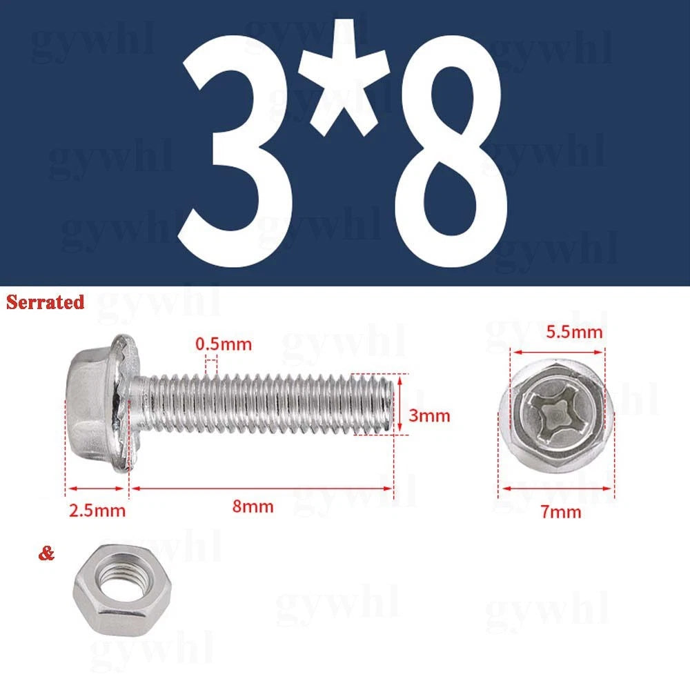 Phillips Hex Flange Bolts with Hex Nuts — Serrated & Smooth, M3–M8