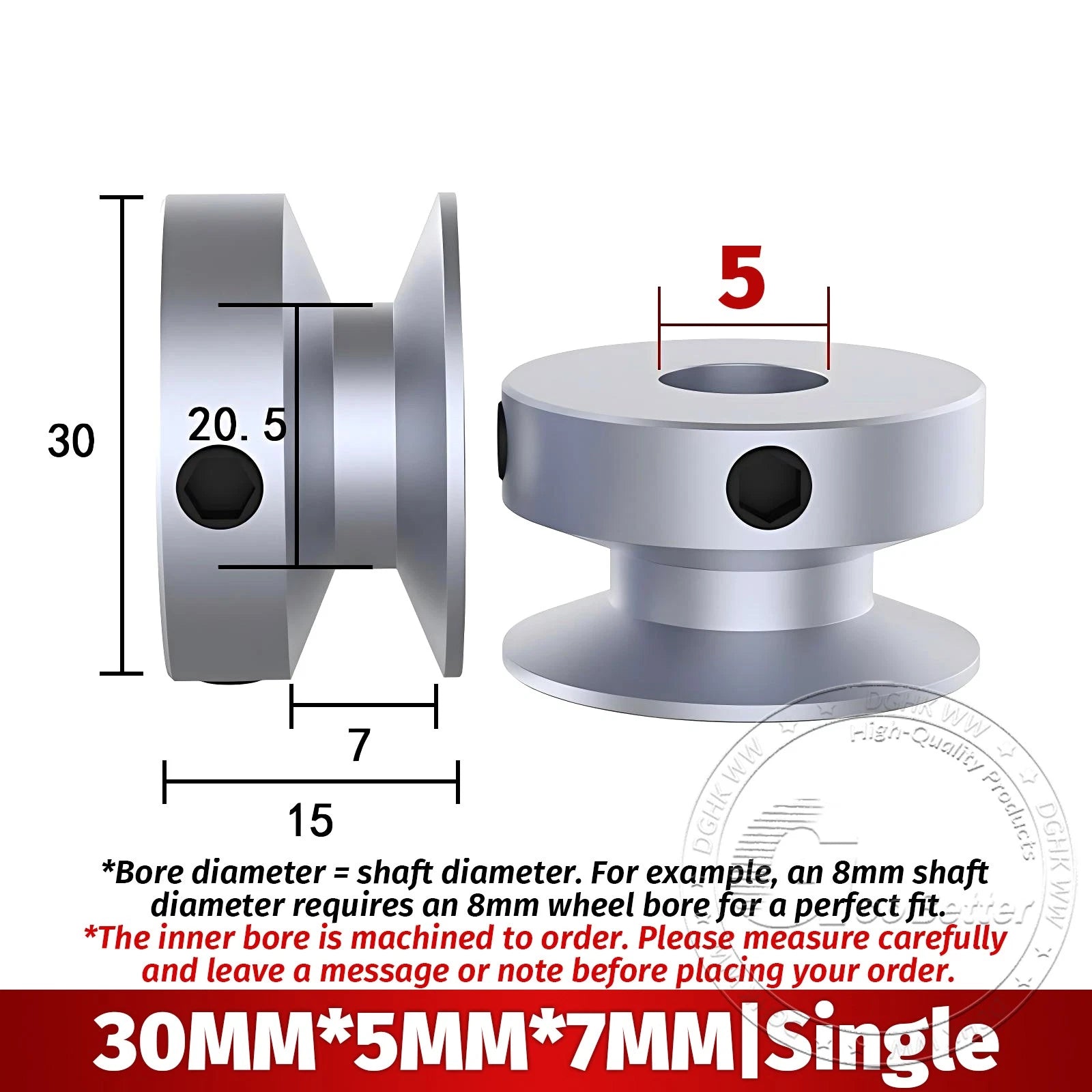 V Grooved Pulley Aluminum Round Belt Pulleys For 7mm Belt Single/Double Grooved