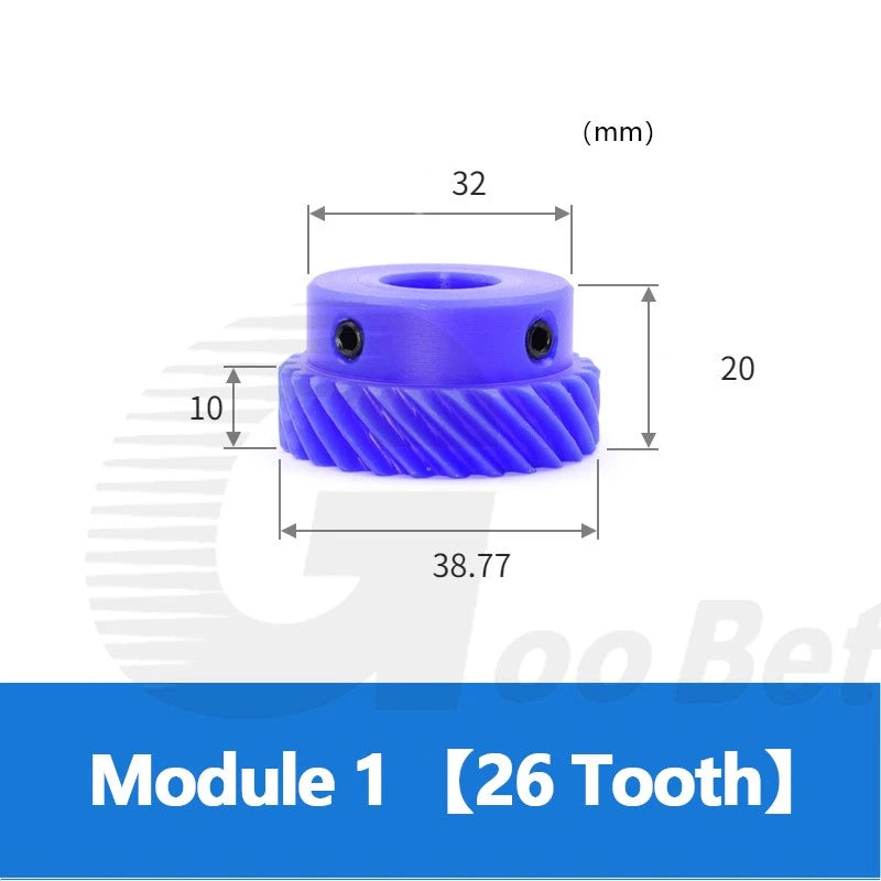 Mod 1 Helical Gear 45° Left-hand 13-26 Tooth Motor Pinion Bore 6-16mm Nylon Blue