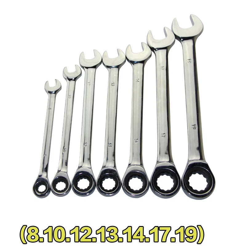 6/7 Pcs Chrome Vanadium Steel Plum Dual-Use Ratchet Socket Wrenches Set 8-19mm