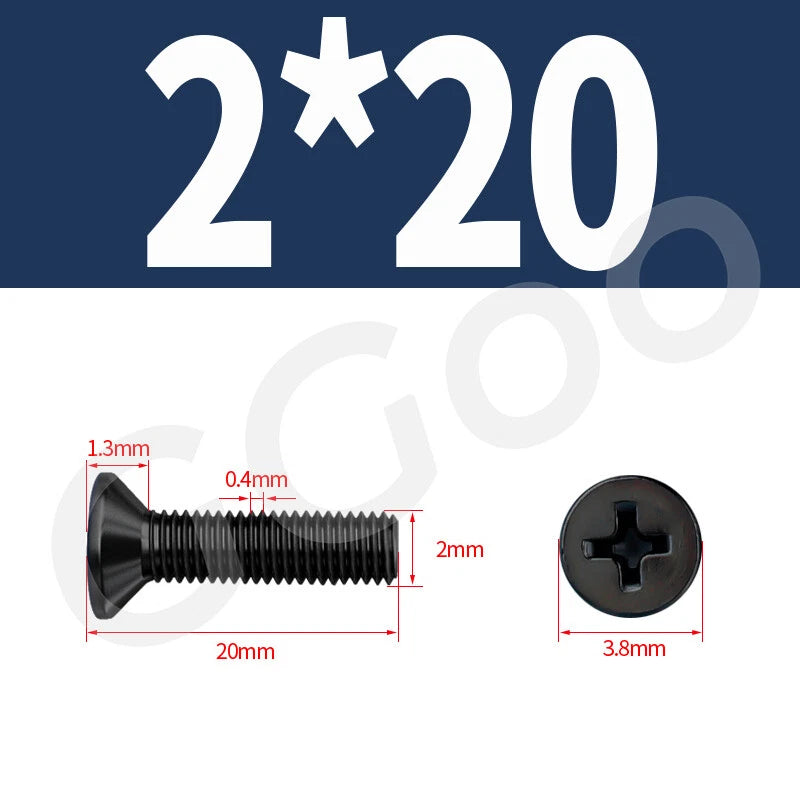 M2 Stainless Steel Black Phillips Flat Head Countersunk Machine Screws DIN 965