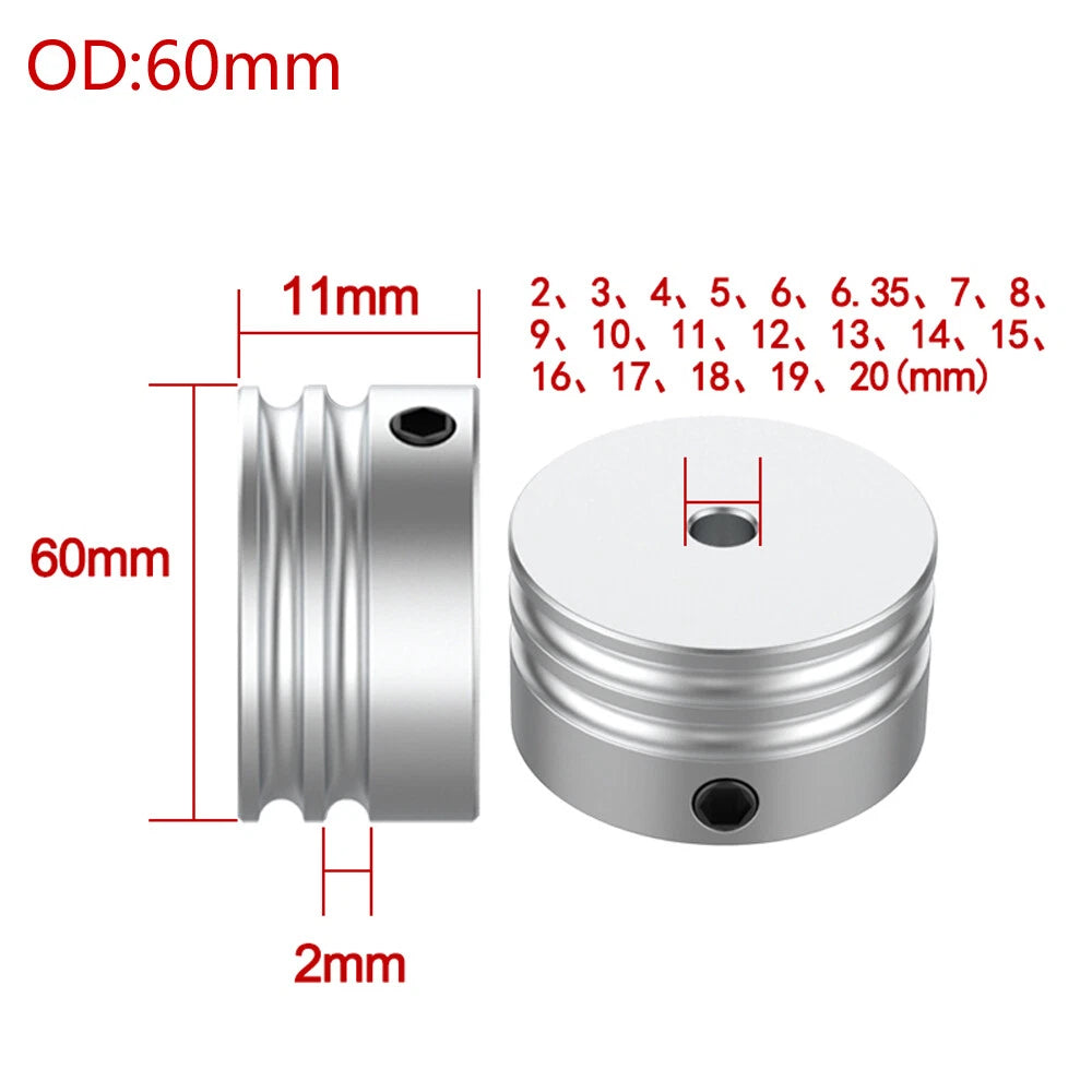 Double U Grooved Pulley PU Round Belt Pulleys Aluminum Width 2mm OD 10mm-60mm
