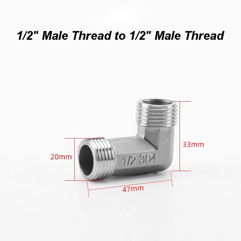 201 Stainless Steel 90° Elbow Pipe Fitting — BSP 1/2" 3/4" 1" Male Female Thread