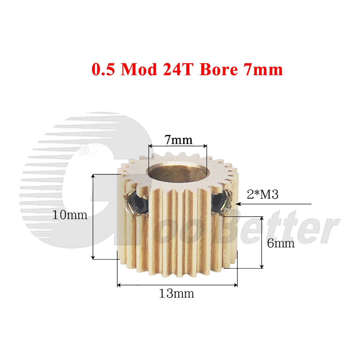 0.5 Mod Brass Pinion Spur Gear 24 Teeth Bore 4/5/6/6.35/7mm Transmission Gear