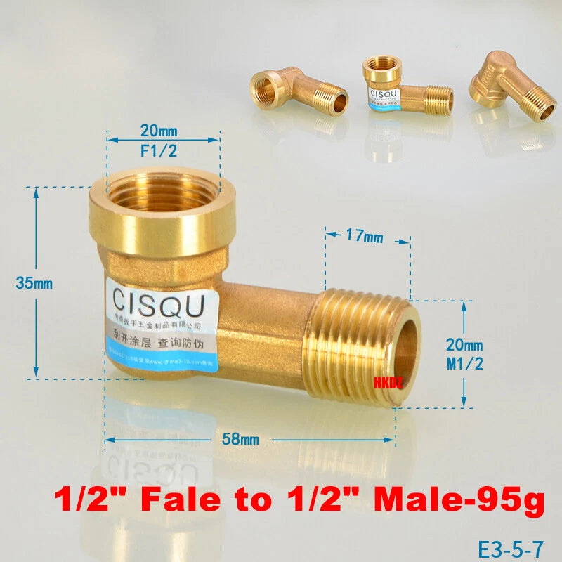 BSP Brass Elbow Pipe Fittings — 1/2" Male & Female Threaded Connector for Air & Water