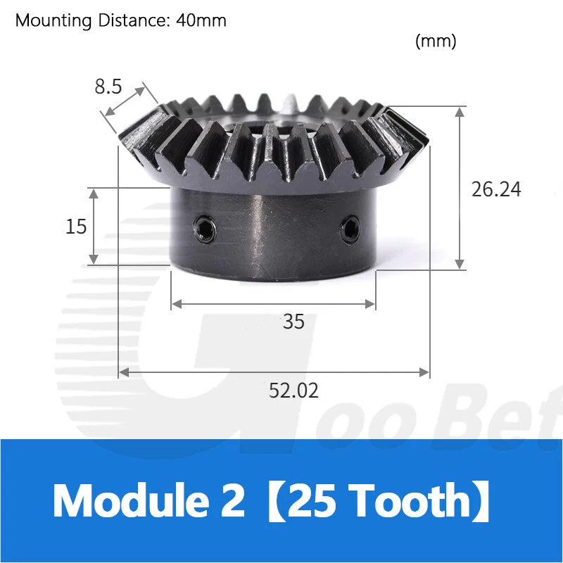 Mod 2 Bevel Gear C45 Steel 1:1.25 Ratio 20/25 Tooth 12-20mm Bore Hardened Black