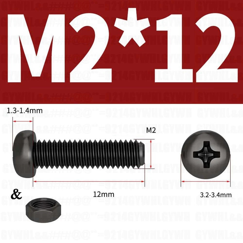 Black Pan Head Phillips Machine Screws + Hex Nuts Set – A2 Stainless Steel, M2 to M10