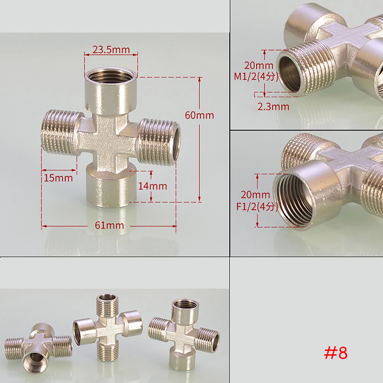 BSP 4-Way Cross Brass Pipe Fitting | 1/2" & 3/4" | Male & Female Thread Configurations