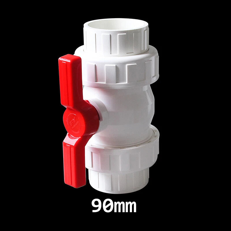 White PVC Ball Valve Double Union Solvent Weld Pipe Fittings Pond Tank 20-110mm