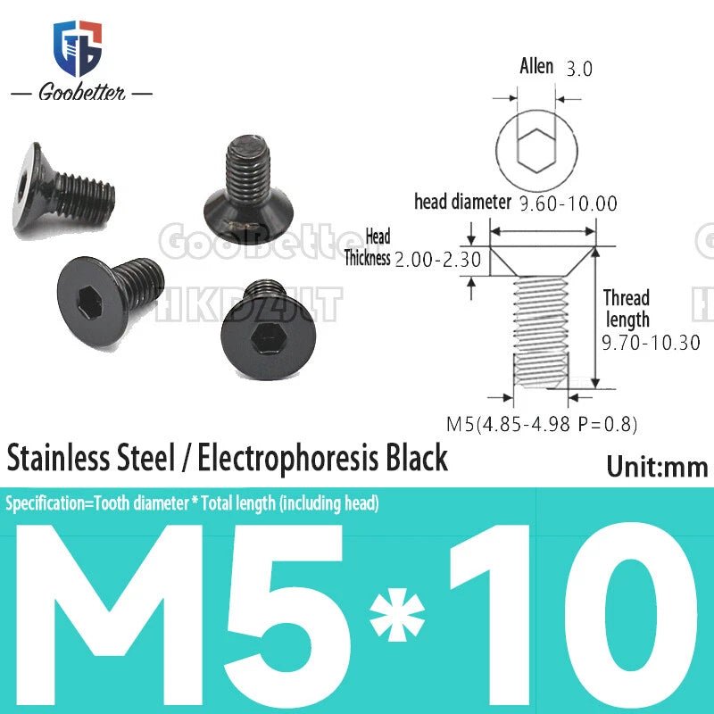 Hex Socket Flat Head Machine Screws M2–M5 — Allen Drive Countersunk, Multiple Finishes, 100 or 200 Pack - HomeDIYer
