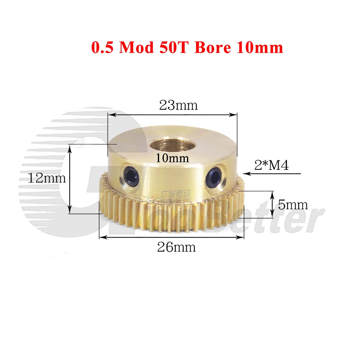 0.5 Mod Brass Pinion Spur Gear 50 Teeth Bore 4/5/6/8/10/12mm Transmission Gear