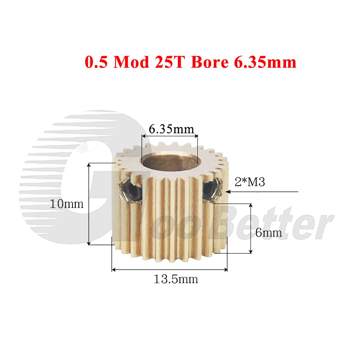 0.5 Mod Brass Pinion Spur Gear 25 Teeth Bore 4/5/6/6.35/7mm Transmission Gear