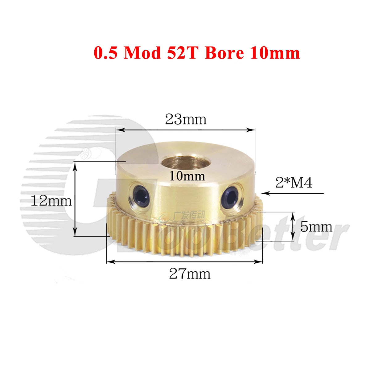0.5 Mod Brass Pinion Spur Gear 52 Teeth Bore 4/5/6/8/10/12mm Transmission Gear