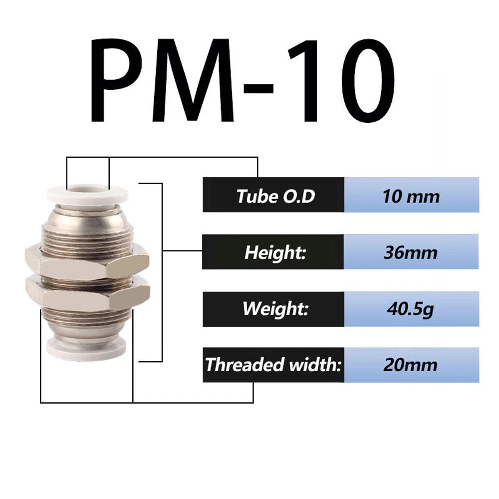 Pneumatic Bulkhead Push-Fit Connector Fitting | Inline Airline Tube Fitting
