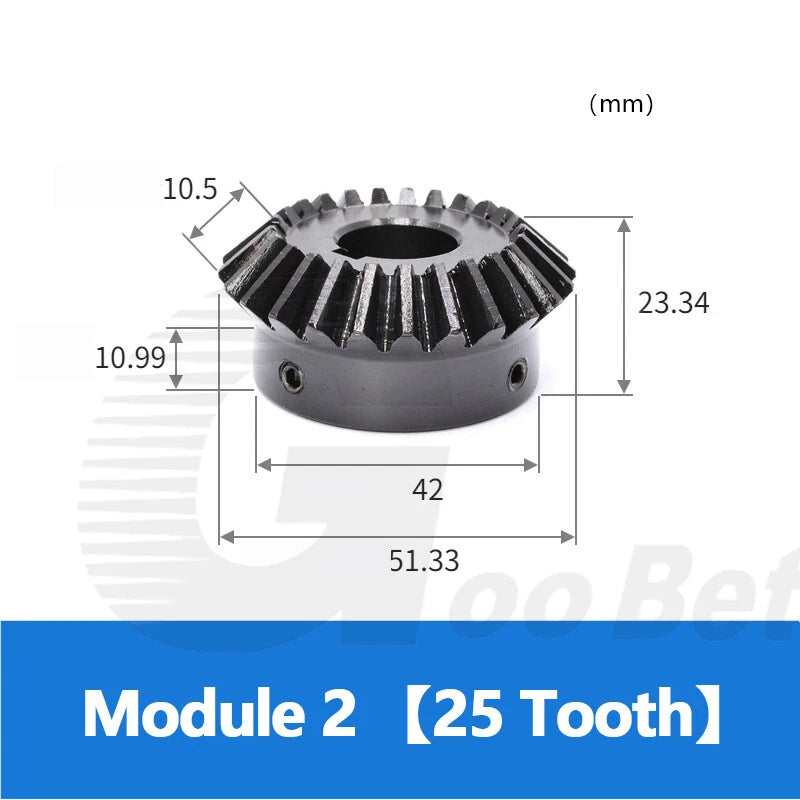 Bevel Gear C45 Steel Module 2 Miter Gear Ratio 1:1 20/25/30 Tooth Hardened Black