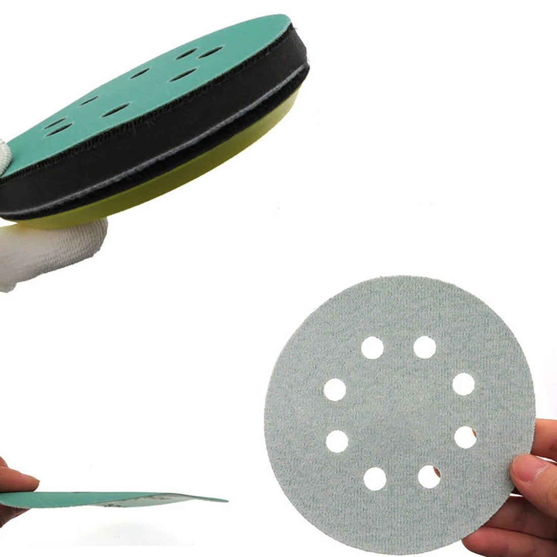 2~6 Inch Green Film Hook&Loop Sanding Flocking Discs Polis Sandpaper 5/6/8 Hole