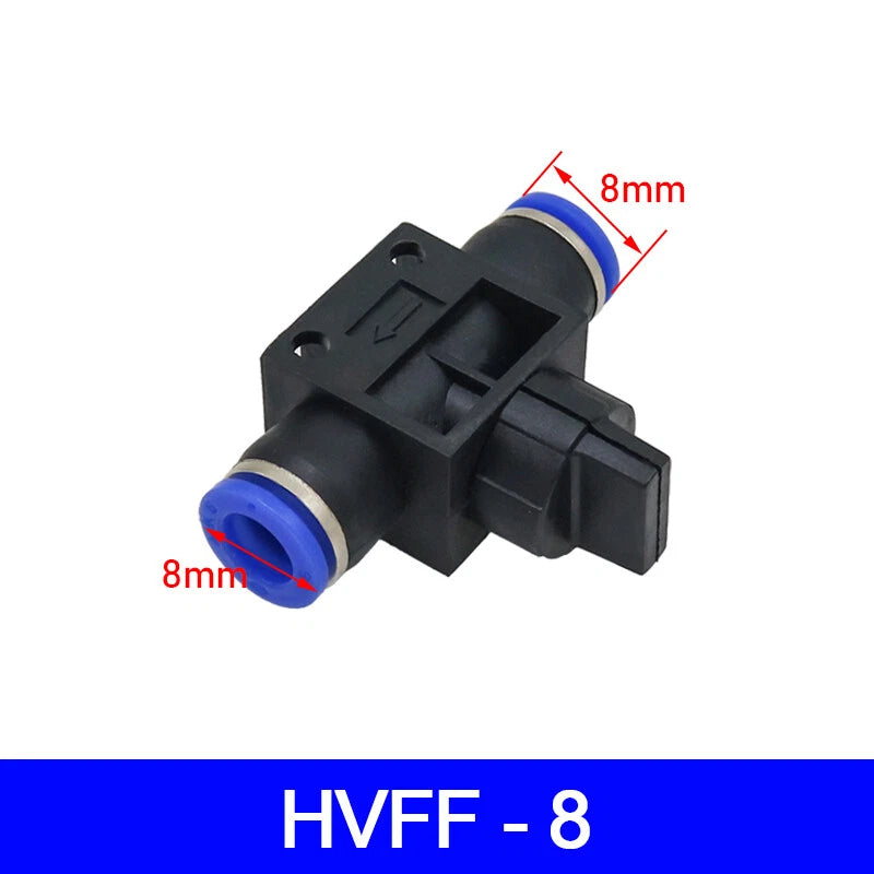 HVFF Pneumatic Hand Valve T-Joint 2-Way Push-In Hose Fitting