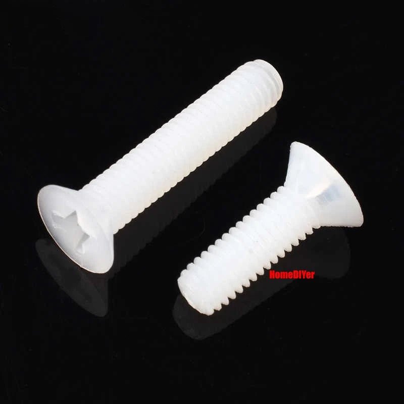 White Nylon Phillips Machine Screws M3 Round & Flat Head 5–20mm with M3 Nuts - HomeDIYer