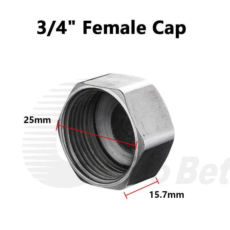 Stainless Steel 304 BSP Pipe Plug & End Cap — Male Plug / Female Cap, 1/2" to 1"