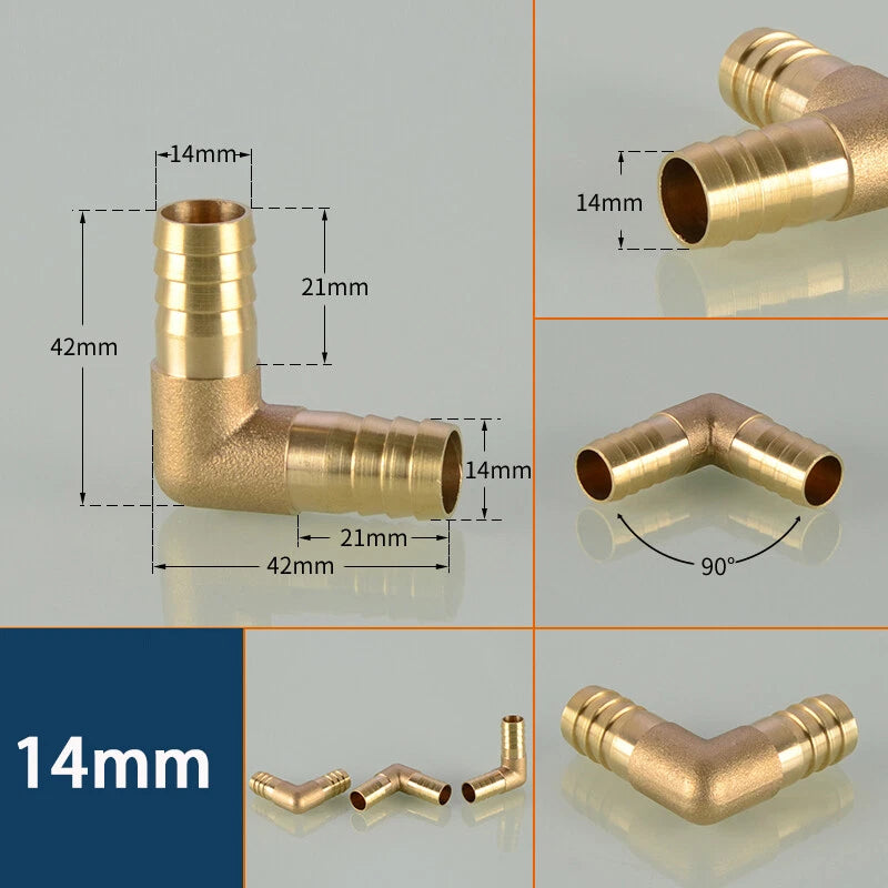 Copper 90° Elbow Hose Barb Connector — Φ4mm to Φ19mm | Gas, Fuel & Fluid Fittings