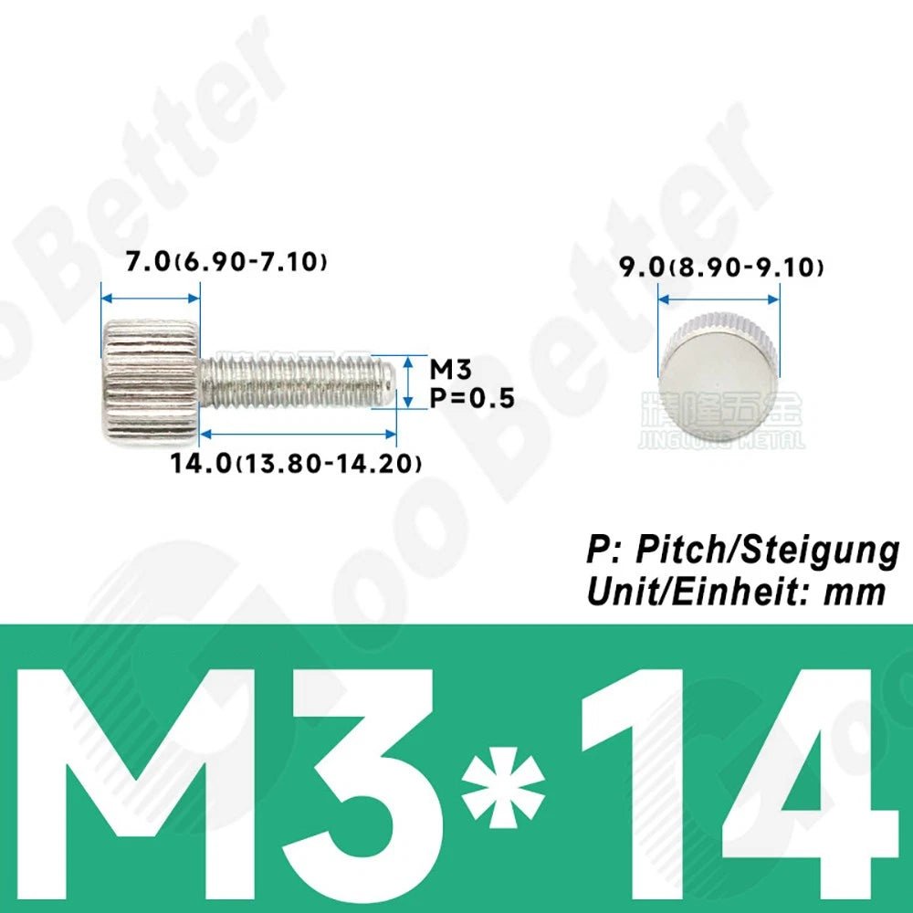 M3 Knurled Thumb Screws A2 Stainless Steel Flat Head Thumbscrew Bolts 6mm to 20mm - HomeDIYer