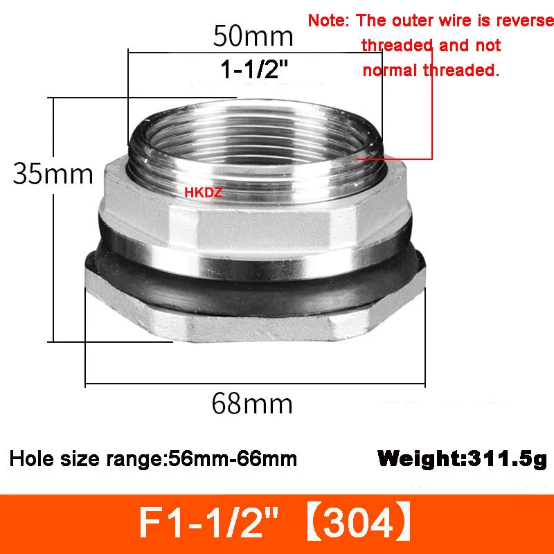 Water Tank Connector Outlet Hose Tap Adapter Fittings Joint 304 Stainless Steel