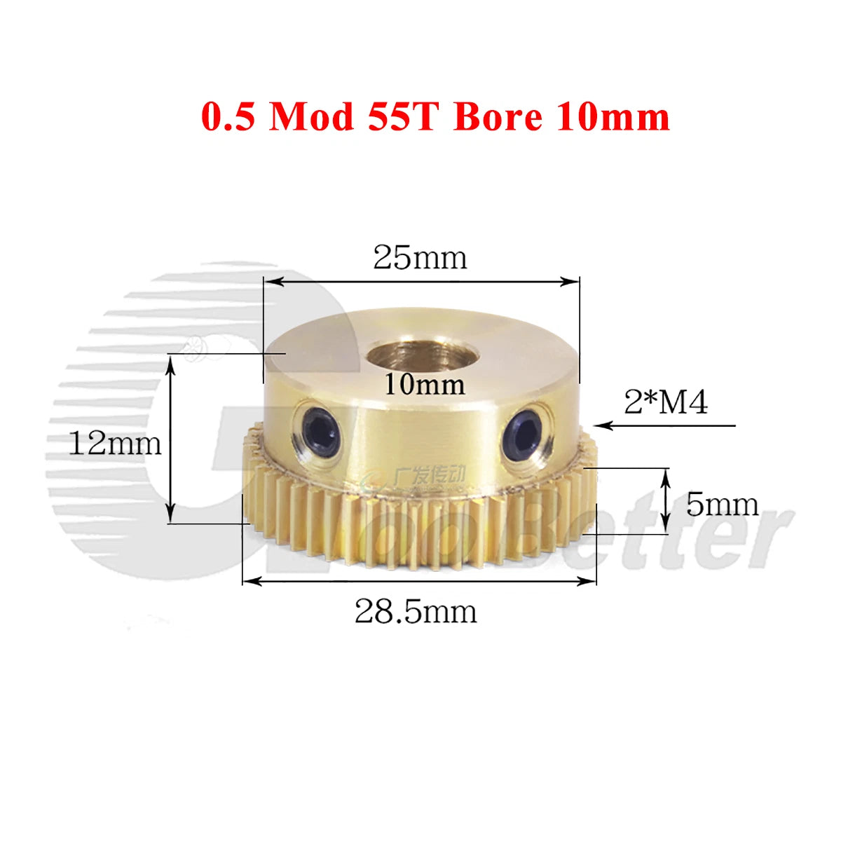 0.5 Mod Brass Spur Gear 55 Teeth Bore 4~15mm Motor Gear Transmission Pinion Gear