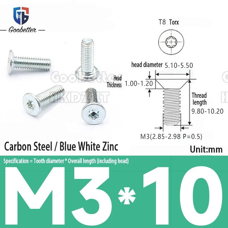 M3 Torx Flat Head Countersunk Machine Screws — Carbon Steel & Stainless Steel, Multi - Finish - HomeDIYer