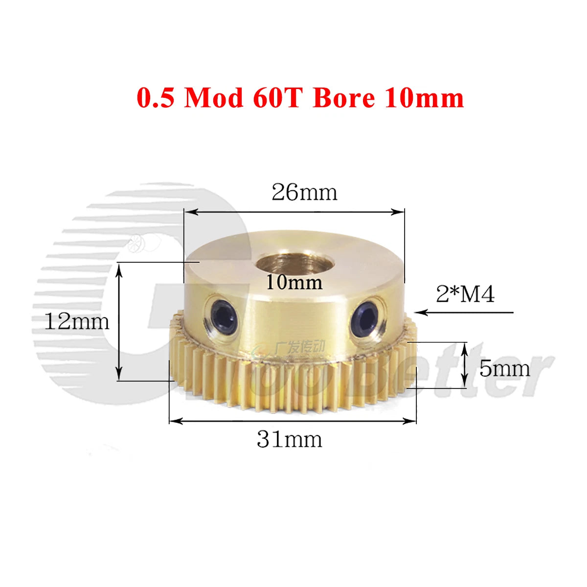 0.5 Mod Brass Spur Gear 60 Teeth Bore 4~15mm Motor Gear Transmission Pinion Gear